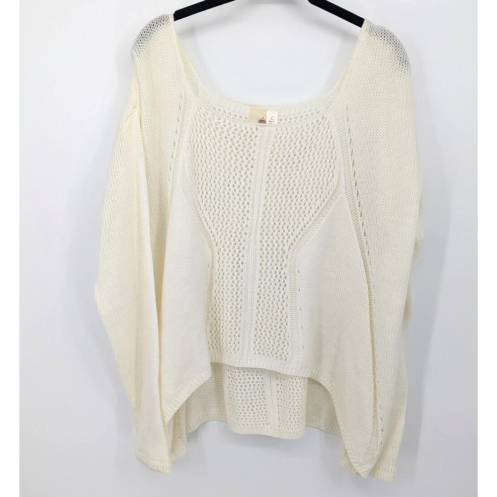 Francescas Sweater Womens Large Ivory Knit Oversize Slouchy Birdcage Boho Beachy